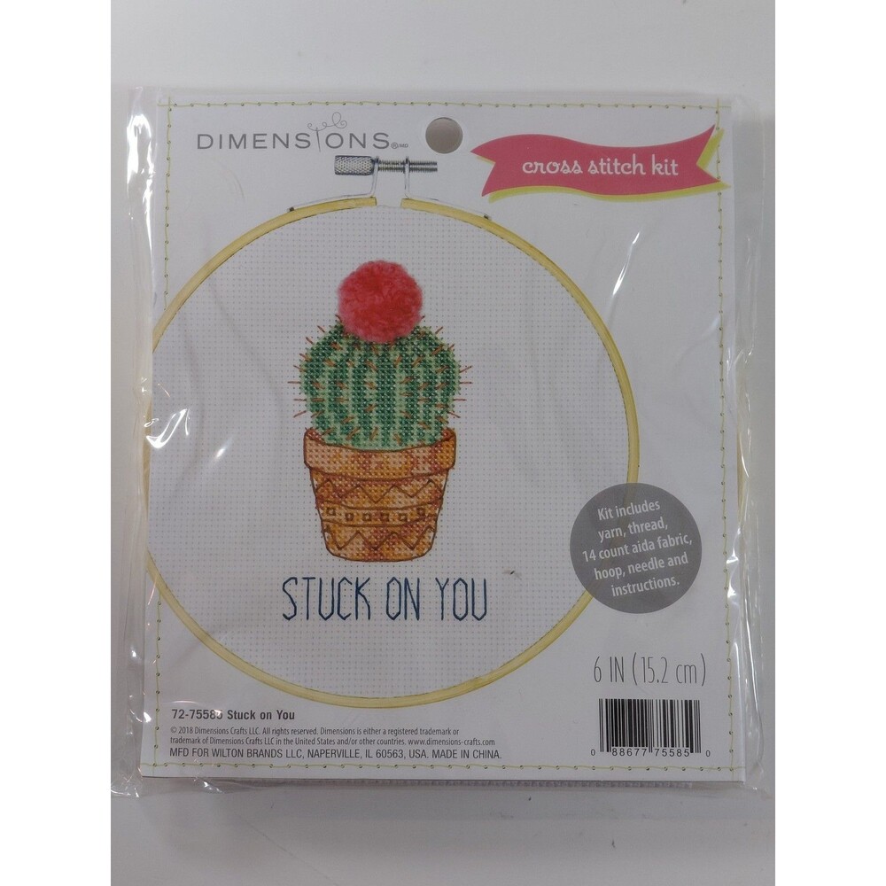Dimensions Cross Stitch Kit Stuck on You Cactus Succulent 6in Hoop 72-75585 NEW
